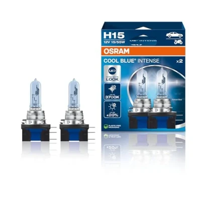 Obrázek Osram COOL BLUE® INTENSE H15, + o 20 % více jasu, až 3,700 K, halogenová čelová lampa, LED vzhled, závěsný skládací box (2 lampy)