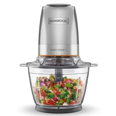 Obrázek Kenwood EasyChop+ CHP62.400 SI elektrický sekáček se čtyřmi čepelemi z ušlechtilé oceli, ovládání jedním dotykem, drtič ledu, 0,6 l pracovní nádoba, vhodný do myčky nádobí, 500 W, černý