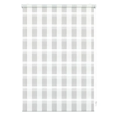 Obrázek GARDINIA dvojitá roleta k upnutí nebo lepení, bez vrtání, s bočním tahem, transparentní a neprůhledné proužky, károvaná bílá, 75 x 150 cm