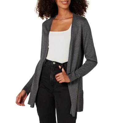 Obrázek Amazon Essentials Damen Leichte Strickjacke, Vorne Offen (Erhältlich In Übergröße), Dunkelgrau Meliert, XS
