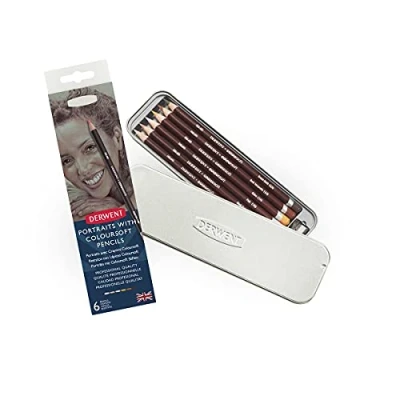 Obrázek Derwent Coloursoft pastelky v barvě kůže, kreslení a psaní, 6dílná sada, včetně ořezávátka, ideální pro tvorbu barev portréty, profesionální kvalita, 2300217