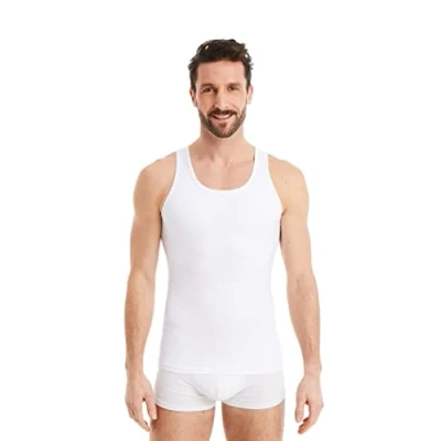 Obrázek FINN Pánské kompresní tričko tvarující postavu s efektem přes břicho tvarovací tílko bez rukávů z bavlny body Shaper pro ploché břicho, bílá
