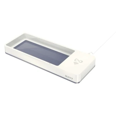 Obrázek Leitz Pouzdro na tužky s indukční nabíječkou Qi pro bezdrátové nabíjení smartphonů, bílá/šedá, Duo Colour, WOW, 53651001