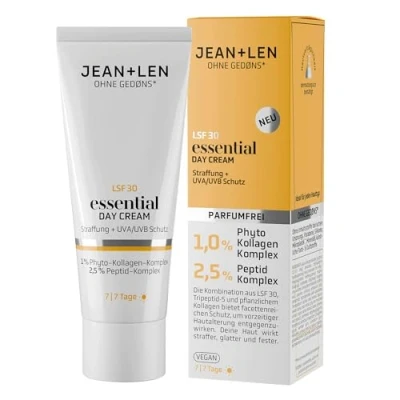 Obrázek Jean &amp; Len Essential Day Cream, ideální pro každý typ pokožky, optimalizuje pevnost s LSF 30 a rostlinným kolagenem, veganský denní krém bez parfémů, 50 ml