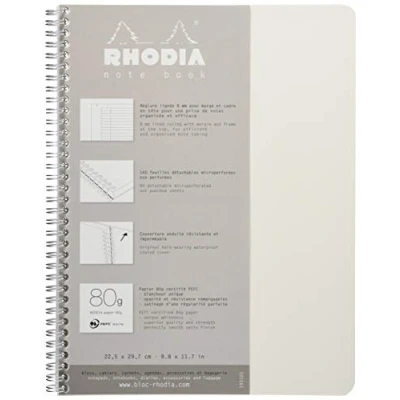 Obrázek Rhodia 193101C zápisník (s dvojitou spirálou, linkovaný, mikroperforovaný, 80 g, DIN A4+ 225 x 297 mm, listů) 1 kus bílý