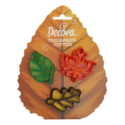 Obrázek Decora 0255165 Ausstecher mit Herbstblättern, aus Kunststoff, das ideale Set für Dekorationen Zuckerpaste oder Gummipaste, hergestellt in Italien, originelles Design. Packung 3 Stück.