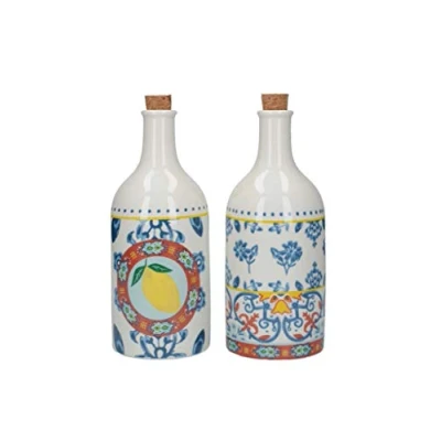Obrázek KitchenCraft Sada lahví na ocet a olej World of Flavours, keramika, s korkovým uzávěrem, vícebarevná, kapacita 500 ml