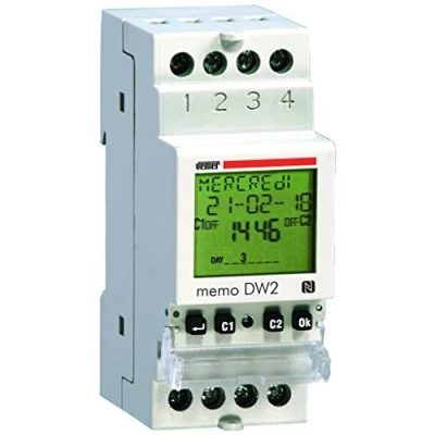 Obrázek VEMER VE341400 MEMO DW2 Digitale Zeitschaltuhr mit Täglicher oder Wöchentlich Programmierung, NFC Schnittstelle, Montage DIN Hutschiene, 2 Kanäle, Weiß