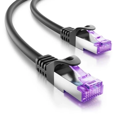 Obrázek deleyCON 1m CAT7 síťový kabel 10 Gigabit RJ45 propojovací Ethernet (měď, SFTP PiMF stínění) pro Highspeed LAN DSL Switch Modem Router Patchpanel CAT6 CAT5 černý