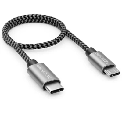 Obrázek deleyCON 0,30 m USB C na Micro kabel adaptér 30 cm krátký nabíjecí &amp; datový v obou směrech kompatibilní s mobilním telefonem, smartphonem, tabletem, nabíječkou notebook atd.