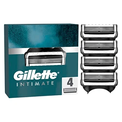 Obrázek Gillette Intimate holicí čepele, 4 náhradní břity pro mokré strojky muže, s vylepšenými kluznými proužky jemné použití, dermatologicky testováno