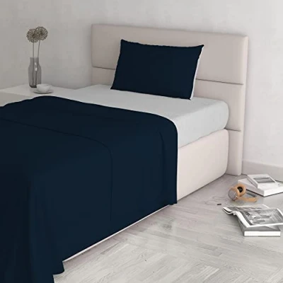 Obrázek Italian Bed Linen Natural Color sada ložního prádla, 100% bavlna, tmavě modrá/světle šedá, malá dvojitá