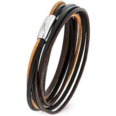 Obrázek Simaru Kožený náramek s magnetickým uzávěrem z ušlechtilé oceli, unisex ovinovací Made in Germany, pro dámy a pány, příjemný na kůži &amp; dlouhou životností, Kůže, Bez kamene