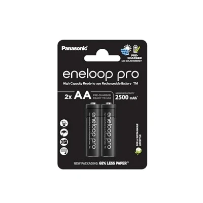 Obrázek eneloop pro baterie AA/Mignon NI MH, balení po 2 kusech, kapacita s min. 2500 mAh, Ready to Use MH baterie, až 500krát dobíjecí, bez plastů, pro, černé