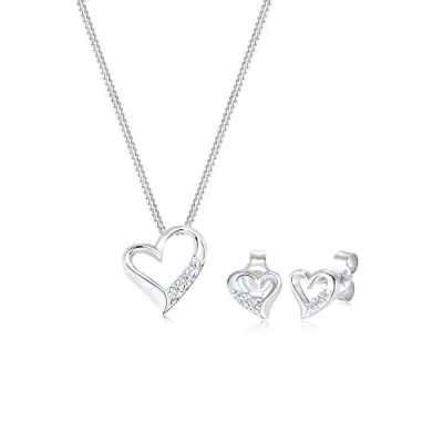 Obrázek Elli Sada šperků DIAMONDS dámské náušnice srdce láska s diamantem (0,075 ct.) ze sterlingového stříbra 925, Fazetový brus, diamant