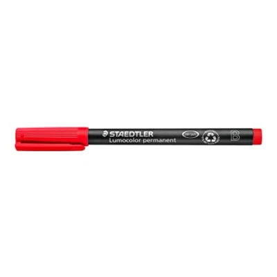 Obrázek STAEDTLER permanentní popisovač Lumocolor, červený, klínový hrot cca 1,0 2,5 mm, odolný proti rozmazání a vodě, Made in Germany, doplňovací, dlouhá životnost, 10 červených univerzálních tužek v