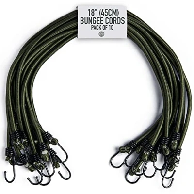 Obrázek Pluvios 18&quot; (45 cm) robustní napínací gumy s háčky balení 10 ks výběr velikosti elastické víceúčelové gumové upínací popruhy pro zavazadla, střešní nosiče, kempování odolný proti