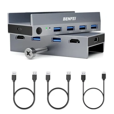 Obrázek BENFEI HDMI 2. 1 KVM Switch 8K@60Hz 4K@240Hz/165Hz/144Hz/120Hz, USB 3. 0 4 porty Sharing Monitor a klávesnice myš tiskárna U disk pro 2 PC se kabely ovladačem