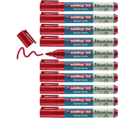 Obrázek edding 31 EcoLine Flipchartmarker rot 10 Stifte Rundspitze 1,5 3 mm zum Schreiben, Zeichnen auf Flipcharts Tinte schlägt nicht durch Papier trocknet aus nachfüllbar