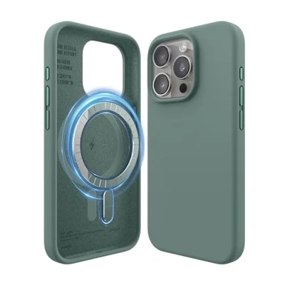 Obrázek elago Magnetické silikonové pouzdro kompatibilní s iPhone 15 Pro, příslušenstvím MagSafe, integrované magnety, prémiový silikon, ochranné na celé tělo [5vrstvá struktura] (noční