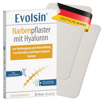 Obrázek Evolsin Náplast na jizvy s hyaluronem a patchtronikou pro chirurgické jizvy, císařský řez, keloidy hypertrofické podporuje kožní bariéru