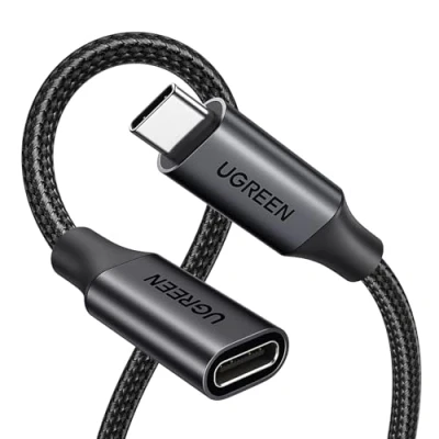 Obrázek UGREEN USB C prodloužení 10 Gbps 3.2, prodlužovací kabel 100 W/4K 60 Hz kompatibilní s iPhone 16/15, M3 MacBook Pro/Air, iPad Air 2024, Galaxy S24 Ultra Switch konzole atd. (černá, 0,5 m)