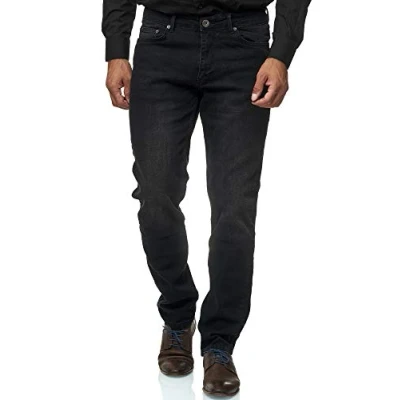 Obrázek JEEL Pánské džíny Regular Fit Straight Cut Stretch Džínové kalhoty Basic Washed, 06 černá (sepraná)