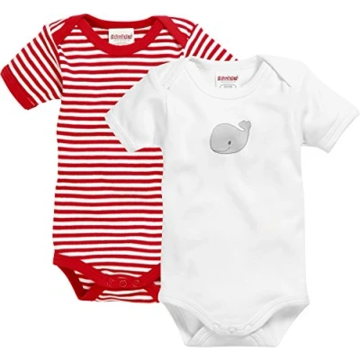 Obrázek Playshoes Unisex dětské malé děti Multipack Baby body, červená/bílá 1/4 rukáv balení po 2 kusech velryba