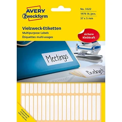 Obrázek Avery Zweckform 3322 etikety pro domácnost samolepicí (37 x 5 mm, 1. 976 nálepek na 26 arších, univerzální domácnost, školu a kancelář k popisování označování) prázdné, bílé