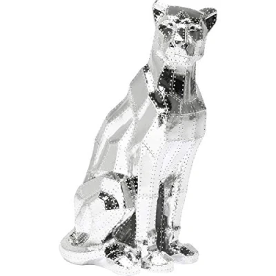 Obrázek Kare Designová dekorační figurka Sitting Cat Rivet Chrome, 38500, moderní, velké předměty, sedící dravá kočka panter, stříbrný (V/Š/H) 82 x 36 43 cm