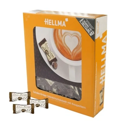 Obrázek Hellma Chocol Krispy v mléčné čokoládě 380 ks čokoládová, jednotlivě po 1,1 g zásobní box do kavárny, gastro