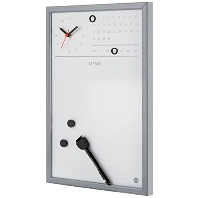 Obrázek Bi Office CG0117152 Magnettafel mit integrierter Uhr und fortlaufendem Kalender, MDF Rahmen, lackierter Stahl, 30 x 45 cm, grau