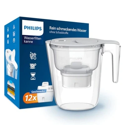 Obrázek Philips Konvice na vodní filtr + 12 mikro X Clean náhradní filtrační kartuše, rychlý průtok, bílý, 2,6 litru, elektronický časovač
