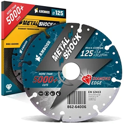 Obrázek AMBOSS METAL SHOCK 5000+ diamantový dělicí kotouč 125 x 1,8 22,23 mm vhodný pro kov/ocel/inox úhlové brusky extrémně dlouhá životnost