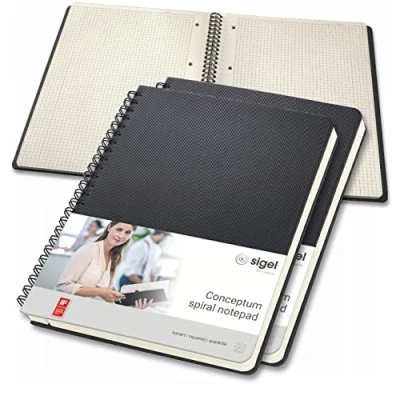 Obrázek SIGEL CO822/3 Premium Spiralblock A5, kariert, schwarz, 80 Blatt, sehr stabiler Hardcover Einband, 3er Pack, Einsteckfach, aus nachhaltigem Papier, Conceptum