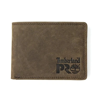 Obrázek Timberland PRO Pánská kožená RFID Wallet with Removable Flip Pocket Card Carrier Peněženka, Tmavě hnědá/Pullman