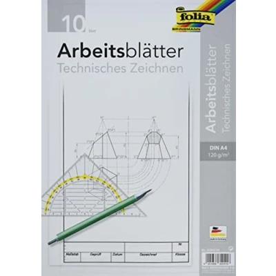 Obrázek folia 8204/10 kreslicí papír, blok s pracovními listy pro technické kreslení, DIN A4, 10 listů, 120 g/m2, bílý, předtištěným písmem