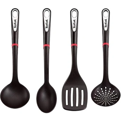 Obrázek Tefal Ingenio K206S4 Küchenhelfer Set Suppenkelle, Gemüselöffel, Löffel, Bratwender Kunststoff Schwarz/Silber/Rot 17,2 x 8,1 36 cm (LxBxH)