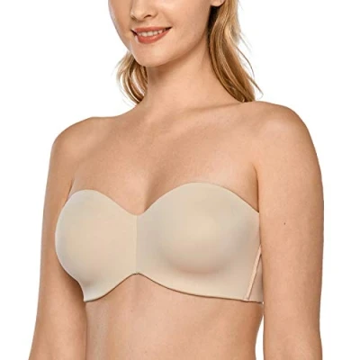 Obrázek DELIMIRA Dámská mini podprsenka bez ramínek s kosticemi velké velikosti dirndl Bandeau polstrování, Béžová, 70C