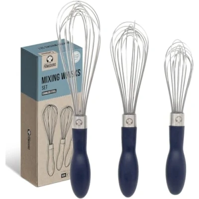 Obrázek Chef Pomodoro Schneebesen Edelstahl Rührbesen klein und groß (22, 25 29 cm) Whisk zum Mischen, Rühren Schlagen Spülmaschinefestes Set