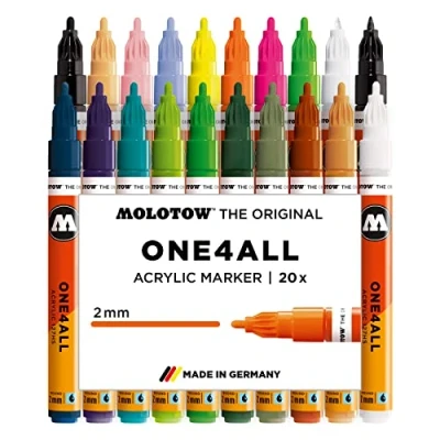 Obrázek Molotow One4All 127HS Akrylový popisovač Main Kit 2 (2,0 mm tloušťka linky, vysoce kryjící a permanentní, UV odolný, pro téměř všechny podklady) 20 kusů tříděných