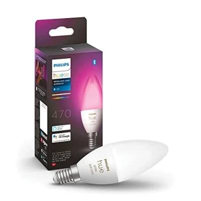 Obrázek Philips Hue White &amp; Color Ambiance E14 LED svítidlo (470 lm), stmívatelná žárovka pro světelný systém s 16 miliony barev, chytré ovládání světla pomocí hlasu a aplikace