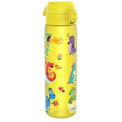 Obrázek Ion8 Trinkflasche, 500 ml, Auslaufsicher, Einhandöffnung, Sichere Verriegelung, Spülmaschinenfest, BPA frei, Tragegriff, Klappdeckel, Leicht zu Reinigen, Klimaneutral, Aqua Drachen Design