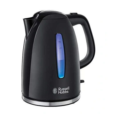Obrázek Russell Hobbs Rychlovarná konvice [1,7 l, 2400 W, modré LED osvětlení] Textures+ (funkce rychlého vaření, vyjímatelný filtr vodního kamene, osvětlený ukazatel hladiny vody, automatické otevírání víka)