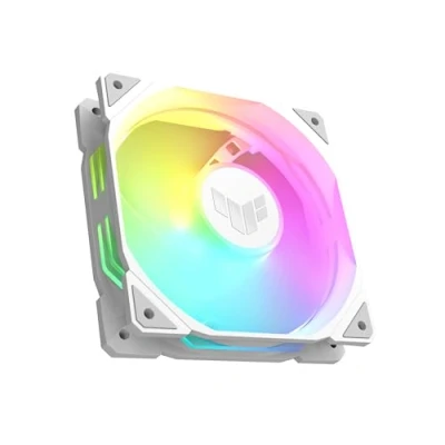 Obrázek ASUS TUF Gaming TR120 ARGB Reverse Blade White Gehäuselüfter Single Pack (120mm PWM PC Lüfter, 2000 rpm, 2.75 mm H2O, 76,3 CFM Luftstrom, 16 einzeln adressierbare RGB LEDs, weiß)
