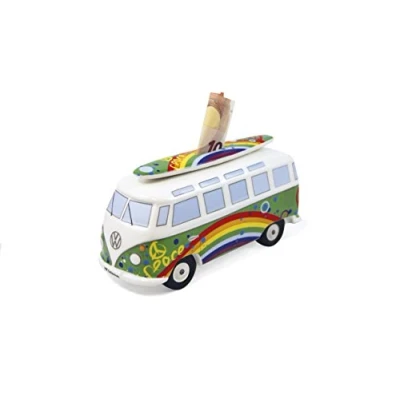 Obrázek BRISA VW Collection Volkswagen pokladnička na prasátko s surfovacím prknem v T1 Bulli Bus Samba Design (Love Bus/zelená)