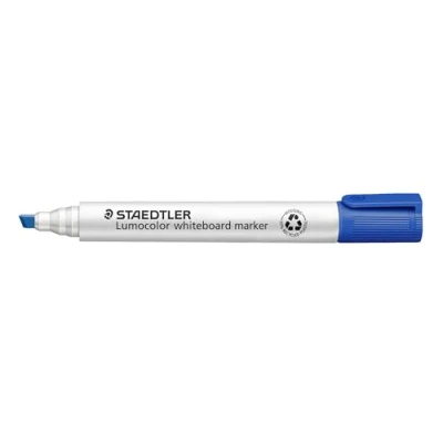 Obrázek STAEDTLER Popisovač na bílou tabuli Lumocolor, modrý, suchý a beze zbytku omyvatelný, klínový hrot cca 2 nebo 5 mm, vysoká kvalita Made in Germany, 10 modrých značek, 351 B 3