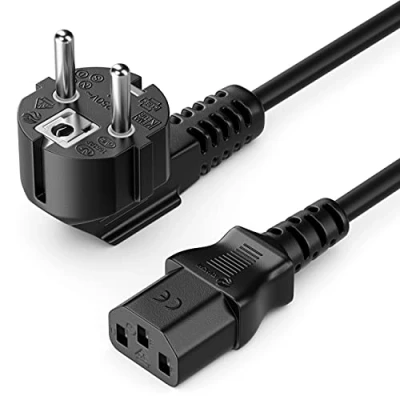 Obrázek deleyCON 2 m kabel pro studené spotřebiče síťový ochranný kontakt konektor typ F (CEE 7/4) 90 Válcovaný na spojku se studeným zařízením C13 zdířka PC počítač monitor tiskárna