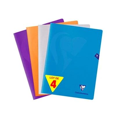 Obrázek Clairefontaine 293362AMZ Set mit 4 Heften Mimesys, 48 Blatt, DIN A4+, 24 x 32cm, 90g, kariert, 1 Set, farbig sortiert