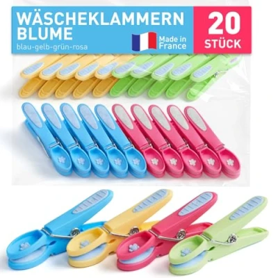 Obrázek culiclean kolíčky na prádlo bez otisku stabilní barevné 20x modrá žlutá zelená růžová růžová, robustní spony Soft Grip Clip Clothes Pegs UV odolné svorky k zavěšení prádla, ponožek